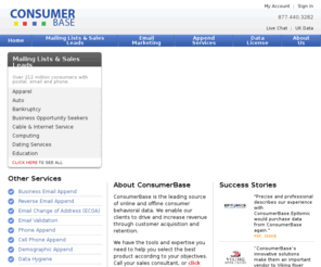 consumerappend.com: ConsumerBase Postal Lists, Mail Lists, Email Marketing | ConsumerBase.com
ConsumerBase is the leading source of online and offline consumer behavioral data.