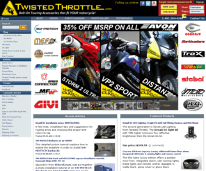 twisted-throttle.net: TwistedThrottle.com
Twisted Throttle LLC. - Sport and Adventure Touring Equipment - North American importer and distributor for SW-Motech, MRA Windscreens, Bags-Connection Electric Tankbags, Barkbusters Hand Guards, Kaoko Throttle Locks, Denali LED headlights, Micatech luggage, Techmounts, dealer for GIVI USA, Gerbing Heated Clothing, and more! We offer the best selection of motorcycle hard luggage, windscreens, centerstands, and crashbars for metric bikes on the Internet!