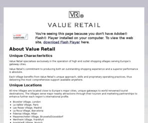 value-retail.net: VALUE RETAIL
Value Retail offers leading fashion brands at attractive discounts in Europe's premier outlet villages. Value Retail villages are easily accessible to over 130 million people