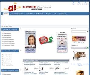 acousticalinnovations.com: Acoustical Innovations World-Wide Call Center Headsets, office headsets and headsets for the Teleworker
Headsets for your office, home or call center from Acoustical innovations.  1-800-747-9615