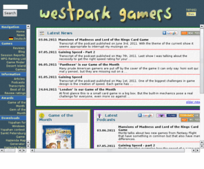 westpark-gamers.com: Westpark Gamers - Informationen und Rezensionen über Brettspiele und Kartenspiele
Westpark Gamers Homepage mit Informationen, Links, Spielberichten und Rezensionen über Brettspiele und Kartenspiele.