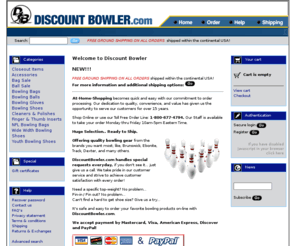 discountbowler.com: 
Discount warehouse distributor of bowling balls, bowling bags, bowling shoes, and bowling supplies.