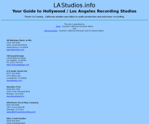 lastudios.info: LAStudios.info - Los Angeles Recording Studio Directory
Directory of Los Angeles recording studios which offer voiceover recording services.