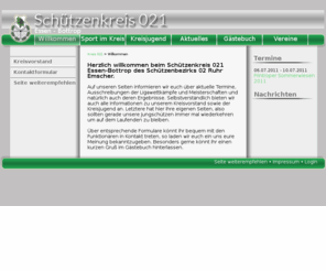 schuetzenkreis-021.de: Willkommen - Schützenkreis 021 Essen - Bottrop
Der Schützenkreis 021 Essen- Bottrop stellt sich vor. Wir präsentieren die Ergebnisse der Meisterschaften & Ligawettkämpfe sowie anderer aktueller Sportereignisse aus dem Kreis 021.