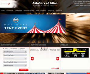 tiltonford.com: Tilton, Laconia, and Concord Ford, Dodge, Jeep, and Chrysler Car Dealer | AutoServ
AutoServ Tilton provides the area of Laconia and Concord, NH, with quality Ford, Chrysler, Dodge, Jeep and used cars. Visit us for quality and superior customer service.