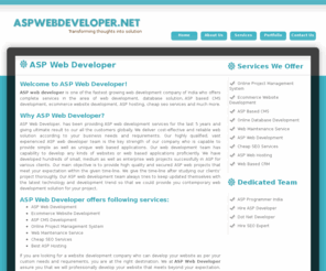 aspwebdeveloper.net: ASP Web Developer India, ASP Website Development - ASP Web Developer
ASP web development services by ASP Web Developer at a reasonable cost! Our highly qualified & vast experienced ASP web developer team has been providing outstanding services across the world.