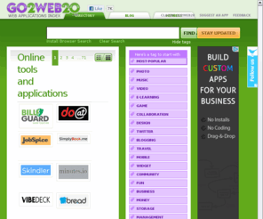 go2web20.net: Online tools and applications - Go2web20
Find all Online tools and applications on one page, get a short description, compare, read reviews, see what people are saying about each one on the web, see screencasts and more...