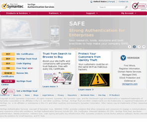 verisignpartner.org: VeriSign Authentication Services - The leading provider of SSL.  Products include SSL, SSL Certificates, Extended Validation (EV SSL), VeriSign Trust Seal, two-factor authentication, identity protection, malware scan, code signing & public key infrastructure (PKI).
VeriSign Authentication Services provides solutions that allow companies & consumers to engage in communications & commerce online with confidence. VeriSign Authentication Services include SSL Certificates, Extended Validation SSL, two-factor authentication, identity protection, code signing & public key infrastructure (PKI).