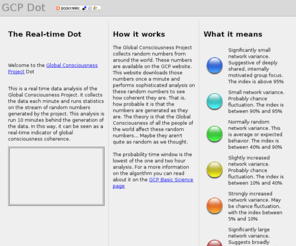 gcpdot.com: Global Consciousness Project Dot
The Global Consciousness Project collects random numbers from around the world and are downloaded once a minute and subjected to sophisticated data analyses to see how coherent they are