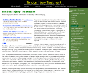 tendon-injury.com: Tendon Injury Treatment - Tendon Injury Treatment information on treating a Tendon Injury
Tendon Injury - Tendon Injury Treatment information on treating a Tendon Injury.