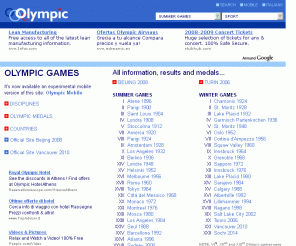 olympic.it: Olympic - Olympic games, results, medals, athletes
Results of summer and winter olympic games, athletes, gold, silver, bronze, medals, statistics, events, sports, national anthems and flags