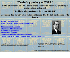tadeuszromer.com: Tadeusz Romer - Zesłańcy polscy w ZSRR
Tadeusz Romer: lista polskich zesłańców w ZSRR/list of Polish deportees in the USSR