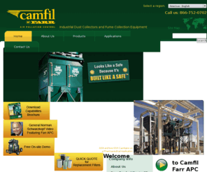 dustexperts.com: Industrial Dust Collectors and Fume Collectors - Camfil Farr APC
Camfil Farr Air Pollution Control manufactures industrial dust collectors and fume collection equipment to clean up manufacturing processes.  