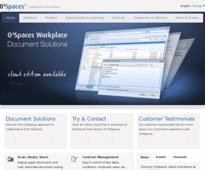 o3spaces.org: O3Spaces Workplace | Collaborative ECM Solutions
O3Spaces Workplace Document Management and Collaboration. Download a Trial or Discover O3Spaces on our website. Also check out our Document Solutions. Document Processing, Digitization & Archiving, E-mail archiving, Template Management & Document Generation.