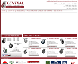 centralsupplyonline.com: Welcome: Central Supply Company, Inc.
Central Supply Company has been in the caster business for over 25 years. We now carry over 25 different brands of casters and wheels, along with a variety of hand trucks, carts and pallet jacks.