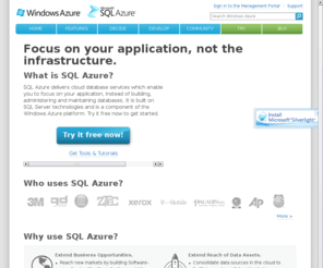 sqlazuredb.net: Cloud Database  | Relational Database| Microsoft SQL Azure Features
For a secure relational database service based on SQL server technologies, explore Microsoft SQL Azure features as a cloud database solution for your business.