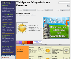 turktelevizyonu.com: HavaDurumu.net : Hava Durumu
Dünya ve Türkiye'de Günlük Hava Durumu, Tatil için ne giyeceğinizi planlayın.