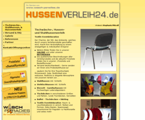 hussenverleih24.de: Hussen im Hussenverleih / Stuhlhussen / Stehtischhussen / Skirtings
Hussenverleih24 ist der zuverlssige Partner fr Ihre Veranstaltung - Fragen Sie uns an!