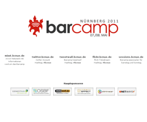 bcnue2.de: Barcamp Nrnberg 2011 — 7. - 8. Mai 2011 – Sdwestpark Nrnberg
3. Nrnberger Barcamp im Sdwest-Park, am 7. und 8. Mai 2011.