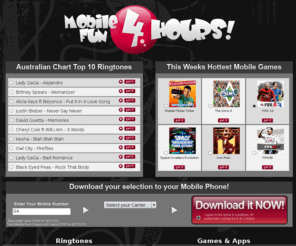 mobilefun4hours.com: Mobilefun4hours, Ringtones, Games, Videos, wallpapers for your Australian mobile
Mobilefun4hours Download Australian Ringtones, mobile games, mobile wallpapers, mobile videos