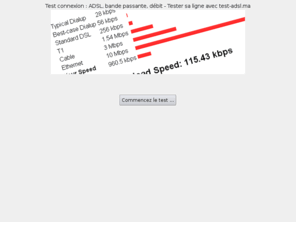 test-adsl.ma: Test connexion : ADSL, bande passante, débit - Tester sa ligne avec test-adsl.ma
Test de connexion : lancez le test de bande passante pour calculer le débit ascendant et descendant de votre ligne ADSL