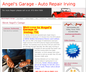 angelsgarage.net: Auto Service and Repair in Irving TX. Servicing Dallas Metroplex
Angel's Garage, honest and affordable auto repair shop in Irving, TX serving the Dallas area. Lifetime Warranty. 200% Quality Guarantee.