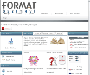 formatbasimevi.com: FORMAT Basımevi - Gersan Sanayi Sitesi-ANKARA
FORMAT Basımevi Ambalaj Matbaacılık Yayın Tanıtım San. ve Tic. Ltd. Şti. Web Sitesi