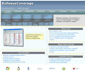 bullseye.com: Bullseye Testing Technology
Industrial strength C++ code coverage analyzers for Windows and Unix