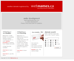 rippleleadership.com: Webnames.ca Canadian Domain Name Registration and Domain Management Services
CIRA Certified Registers of Canadian Domain names through Webnames.ca, including .ca (Canada) level domain registrar, domain management services, .com .net .org names and domain transfers.