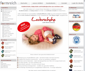 formreich-krabbelschuhe.de: Krabbelschuhe | Babyschuhe | Filzpantoffeln | Filztaschen | Kindertaschen von formreich-krabbelschuhe.de
Krabbelschuhe Babyschuhe und Krabbelpuschen aus bestem Leder für gesunde Kinderfüße | Filzpantoffeln Filzschuhe aus 100% Schurwoll-Filz in Top-Qualität