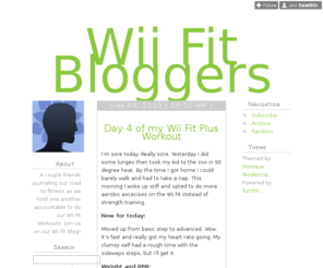 wiifitbloggers.com: Wii Fit Bloggers
A couple friends journaling our road to fitness as we hold one another accountable to do our Wii Fit Workouts. Join us on our Wii Fit Blog!