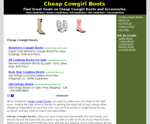 cheapcowgirlboots.org: Cheap Cowgirl Boots
If you're looking for cheap cowgirl boots, check out our information and reviews before you buy.