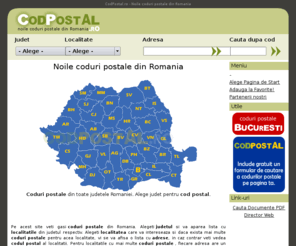 codpostal.ro: CodPostal.ro - Noile coduri postale din Romania
Aici gasesti toate codurile postale din Romania. Click pentru cod postal.