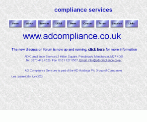 adcompliance.co.uk:  AD Compliance Services Home Page 
AD Compliance Services is a UKAS accredited Test Laboratory, offering EMC and Safety testing, TCF Assessment, Training and Consultancy.