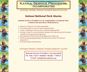 katmaipark.org: Katmai Service Providers
Association, Katmai National Park Alaska
An organization of service providers in Katmai National Park Alaska