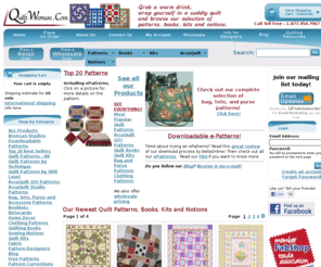 quiltwoman.com: Quilt Patterns, ePatterns, AccuQuilt Pattern | QuiltWoman.com
QuiltWoman.com has a large number of unique quilt patterns sure to make any quilter (and non-quilter) happy.  See our quilt patterns, books, kits, notions,  free resources and more.  Toll free:  1-877-454-7967.  Our patterns range from easy for the beginner to intermediate and work for the advanced quilter