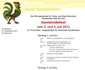 gemeindefest.net: Gemeindefest von St. Peter und Paul Mannheim Feudenheim
Gemeindefest mit Bazar der Katholischen Pfarrgemeinde St. Peter und Paul, Mannheim Feudenheim