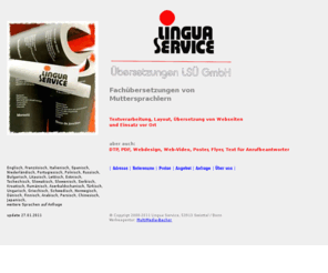 lingua-service.de: Lingua Service LSÜ GmbH, Fachübersetzungen, Layout und Webdesign
Agentur für Fachübersetzungen, Dolmetschen, Layout und Webdesign