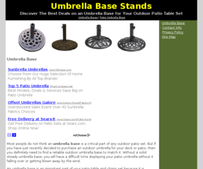 umbrellabase.org: Umbrella Base-Umbrella Base
Save money on the perfect umbrella base for your outdoor patio table set. Don't miss out on some great deals on umbrella bases for many different styles and sizes.
