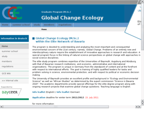 global-change-ecology.org: MSc: Global Change Ecology at the University of Bayreuth
Studiengang Global Change Ecology im Elitenetzwerk Bayern an der Universitt Bayreuth