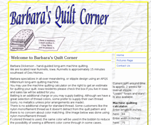 dickerson-design.com: Barbara's Quilt Corner
Barbara's Quilt Corner - longarm quilting and some of Barbara's quilts.