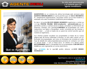 agenteperu.com: AGENTEPERU.COM - EL MAS AVANZADO SISTEMA PARA AGENTES INMOBILIARIOS
agente inmobiliario, inmobiliaria, peru, corretaje inmobiliario,casas, departamentos, oficinas