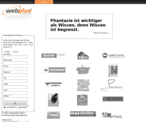 webplus.at: webplus IT-Solutions / Wiener Neustadt / Niedersterreich / sterreich
Webplus, zuverläassiger Partner für Internetlösungen, Portalprogrammierung, Individualsoftware, Intranet. Hosting von Websites, Domainanmeldungen, Internetzugang 