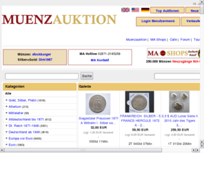 muenzauktion.com: Münzen, Gold, Medaillen Antike, Altdeutschland bis Euromünzen bei MA
Münzen bei MA: Gold, Medaillen, Antike, Altdeutschland bis Euromünzen. Ein Angebot von über 250.000 Münzen. Kauf und Verkauf von Münzen, Euromünzen bis Altdeutschland und Antike Münzen, Medaillen, Banknoten und Vatikanmünzen. Melden Sie sich kostenlos an um Münzen Artikel zu kaufen. Deutschland und DDR Münzen sowie Goldmünzen im Angebot. Euro und Banknoten Monaco Vatikan Taler Kaiserreich Weimar zubehör Münzhandel.