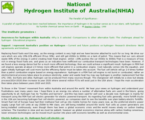 hydrogen.asn.au: National Hydrogen Institute of Australia
Created by Stephen V Zorbas 2004 - Learn all about hydrogen and why Australia will be a world participant in the future.