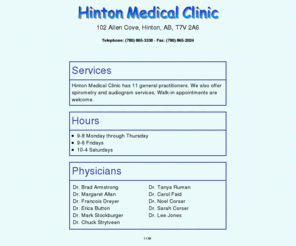 hintonmedical.com: Hinton Medical Clinic, Hinton, Alberta, Canada
Hinton Medical Clinic is located in Hinton, Alberta, in the foothills of the Canadian Rocky Mountains. Jasper National Park is just 15 minutes away by car.