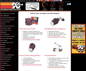 knfleetfilters.info: K&N High Performance Air Filters, Air Intakes, & Oil Filters
K&N Replacement Air Filters, Air Intakes, and Oil Filters for auto, gas and diesel truck, motorcycle, off-road and racing vehicle, marine, snowmobile, ATV, dirt bike, small engine, and industrial use.  K&N now also has washable air filters for class 4, 5, 6, 7, and 8 trucks and motorhomes.