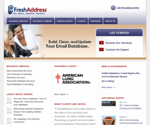 emailchange.biz: The Email Address Experts - FreshAddress, Inc.
Build, clean, and update your email database.  FreshAddress offers email change of address (ECOA), B2C and B2B email appending, list hygiene, and real-time email validation.