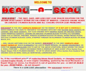 heal-a-seal.com: HEAL-A-SEAL - BLOWN HEAD GASKET, WARPED / CRACKED ENGINE HEAD,
CYLINDER LEAK REPAIR KIT
