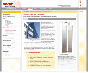 betonkerntemperierung.com: MAIR Heiztechnik: Fußbodenheizung, Wandheizung, Deckenkühlung: Übersicht
Mair Heiztechnik Innovationen mit Service: Hersteller und Lieferant von Fußbodenheizungen, Wandheizungen, Deckenkühlungen, Partner für Heizunsbauer, Planungsbüros und Architekten